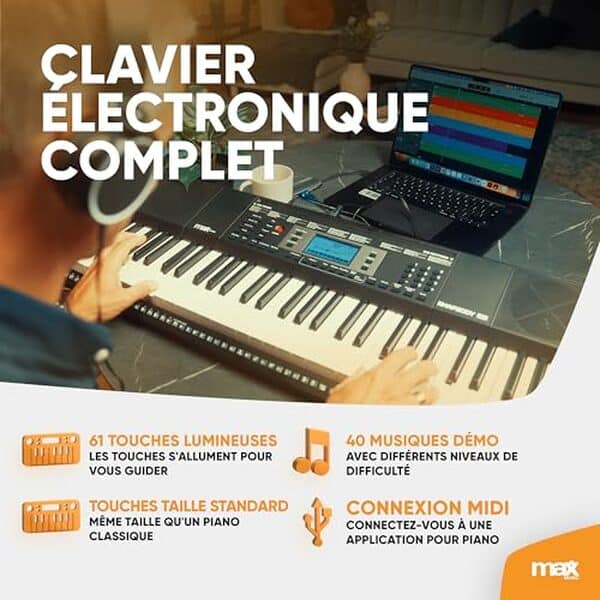 Découvrez notre test détaillé du max rhapsody61l, un clavier électronique parfait pour débutants avec 61 touches lumineuses. Apprenez facilement à jouer vos morceaux préférés.