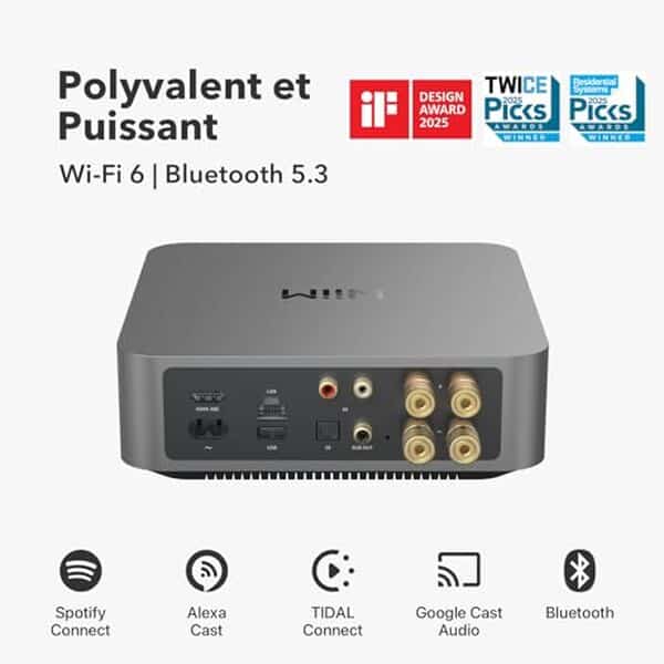 Découvrez notre test du wiiM Amp Pro, amplificateur multiroom performant en gris foncé. Caractéristiques, performances et avis sur ce système audio haut de gamme. 