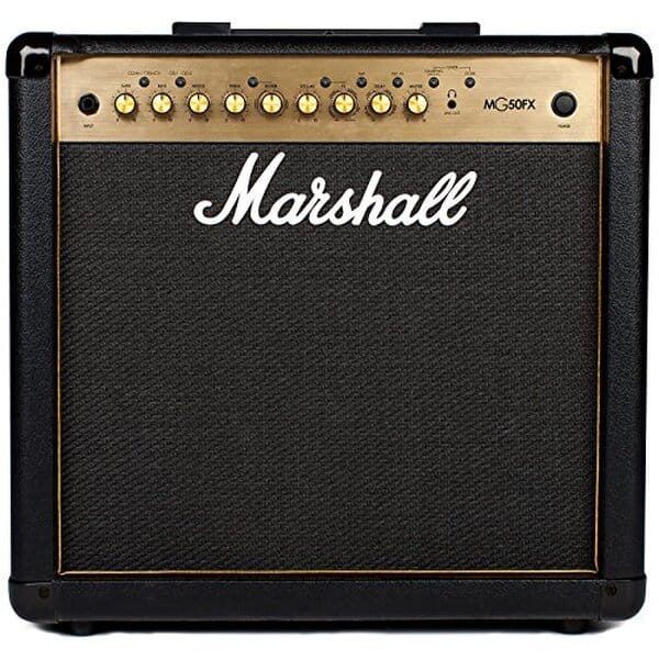Découvrez le Marshall MG50GFX, un amplificateur guitare 50W polyvalent avec modélisations d'effets et connectivité USB pour musiciens exigeants
