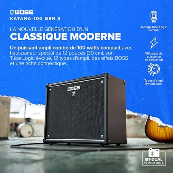 Test détaillé de l'ampli BOSS Katana-100 gen 3 : découvrez sa puissance, ses effets intégrés et ses performances pour guitare électrique. 